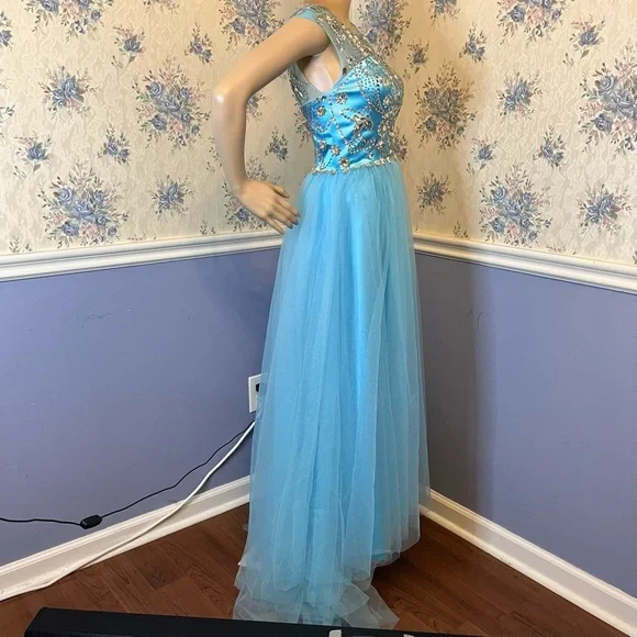 Tideclothes Light Blue Formal Maxi Bridesmaid Ball Gown Prom Dress, Size 2 - Picture 5 of 10